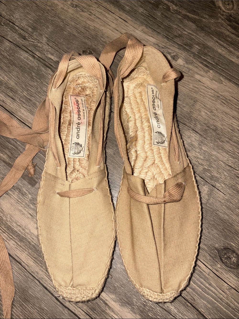 Andre Assous Tan Canvas Espadrille Lace-Up Flats size 9 made in France